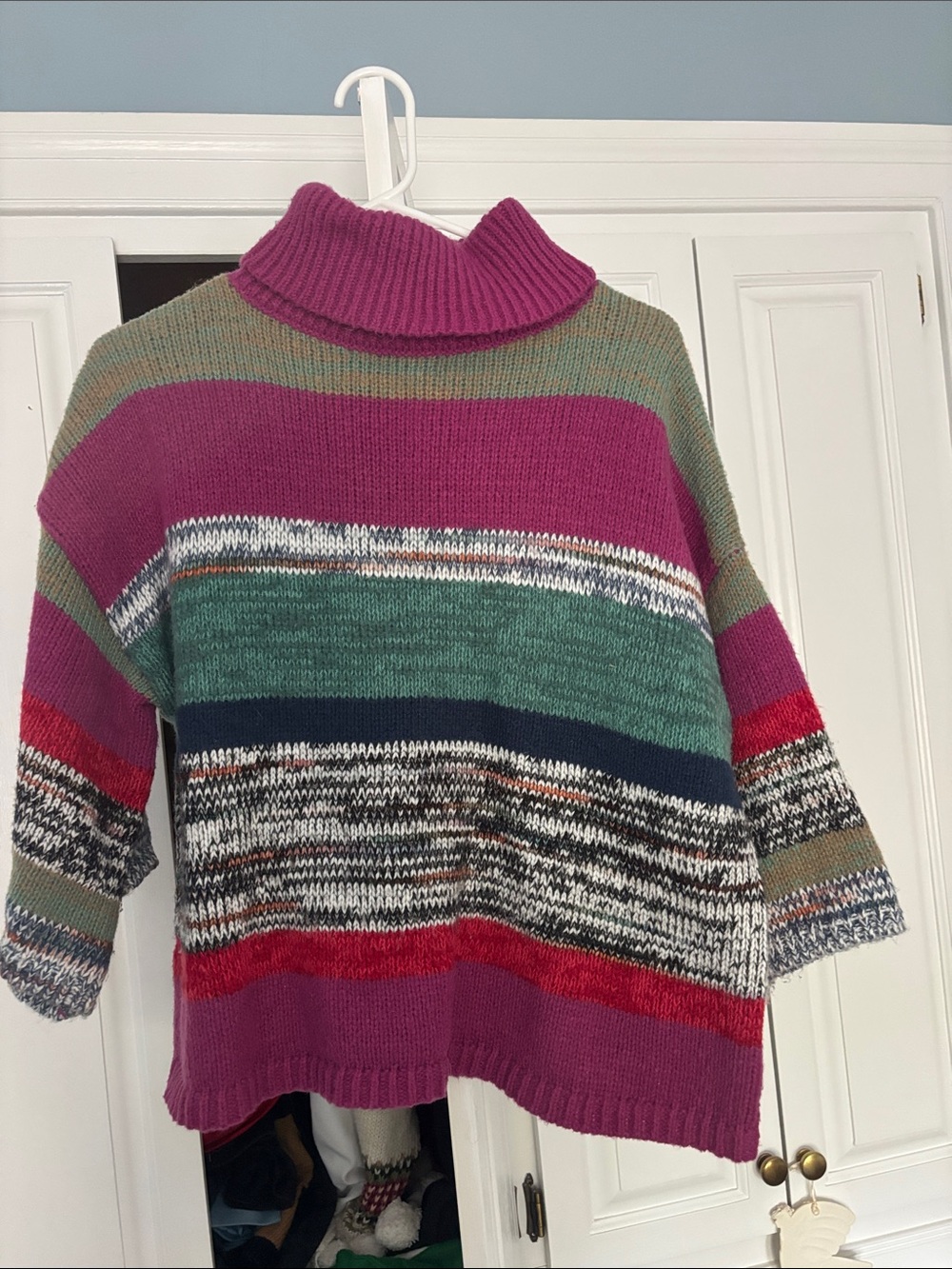 Knox Rose Striped Turtleneck Sweater in Magenta, Green & Navy